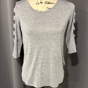 Iz Byer Heather Gray 3/4 Sleeve Top with Ladder Cut-Outs